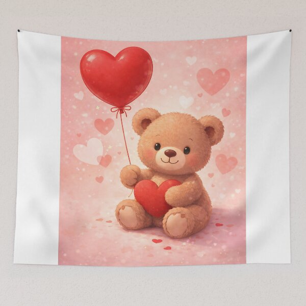 Item preview, A teddy bear holding a red heart shaped balloon designed and sold by MagicMaker1984.