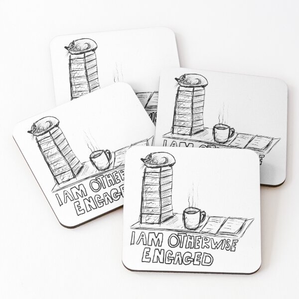 Item preview, "I Am Otherwise Engaged" - Sketch of Cat, Books, and Coffee designed and sold by MAF_Merch.