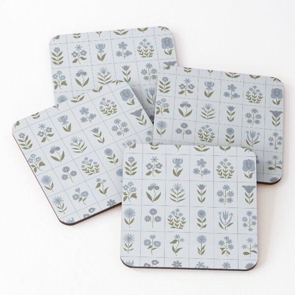 Item preview, Minimal Floral Tile Pattern | Tiny Flower Grid in Muted Blue for Scandinavian Home Decor designed and sold by ZyxDes.