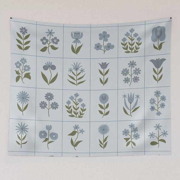 Item preview, Minimal Floral Tile Pattern | Tiny Flower Grid in Muted Blue for Scandinavian Home Decor designed and sold by ZyxDes.