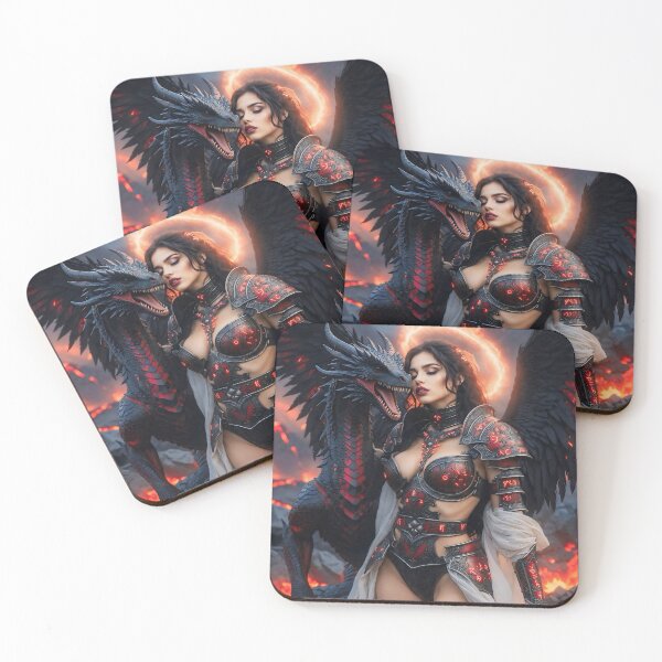 Item preview, Lava Harbinger – Fallen Angel Fire Elemental Queen with Black Lava Dragon | Dark Fantasy AI Art designed and sold by SunsetAngelsAI.