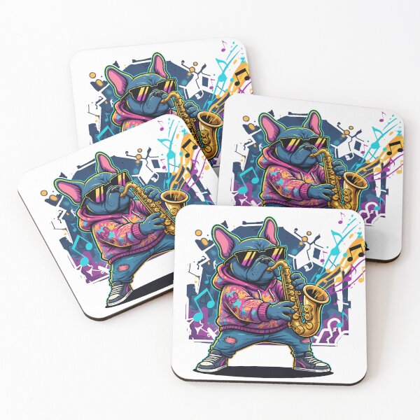 Item preview, Cool Saxophone Dog Illustration – Neon Streetwear Jazz Bulldog Art designed and sold by hn79.