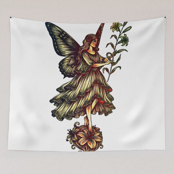 Item preview, Golden Butterfly Wing Fairy with Lily Flowers Art designed and sold by Hen-C-Art.
