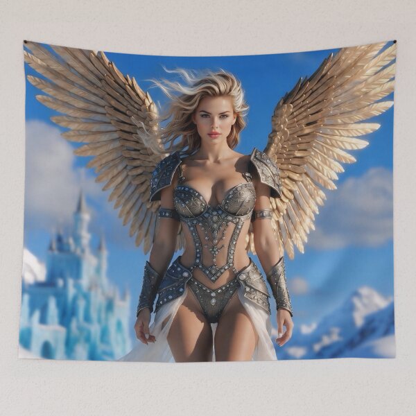 Item preview, Golden Winged Ice Empress – Angelic Warrior Queen in Crystal Armor | Fantasy Goddess AI Art designed and sold by SunsetAngelsAI.