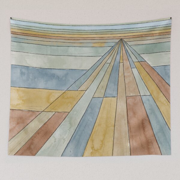 Item preview, Geometric Aerial Landscape Poster Watercolor Horizon Fields, Minimalist Sunrise Sky Wall Art Print, Modern Boho Bedroom Decor Canvas designed and sold by AbstractAuraArt.
