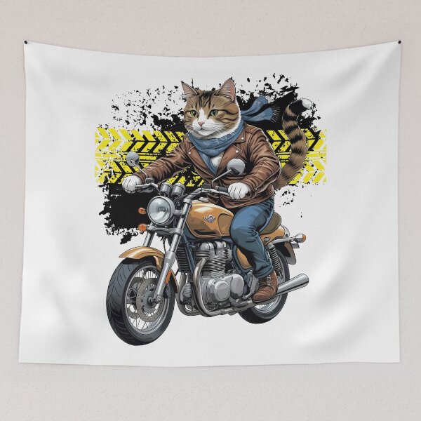 Item preview, Biker Cat Riding Classic Motorcycle designed and sold by yuki-hana.