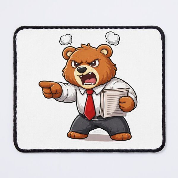 Item preview, Angry Boss Bear – Funny Office Work Stress Cartoon Illustration designed and sold by RelateAndTee.