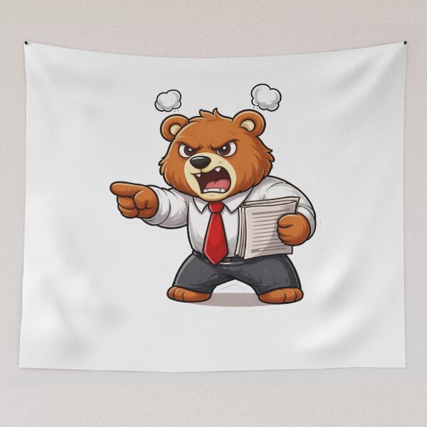Item preview, Angry Boss Bear – Funny Office Work Stress Cartoon Illustration designed and sold by RelateAndTee.