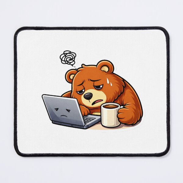 Item preview, Tired Work Bear Sticker | Exhausted Office Bear Cartoon Illustration designed and sold by RelateAndTee.