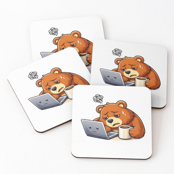 Item preview, Tired Work Bear Sticker | Exhausted Office Bear Cartoon Illustration designed and sold by RelateAndTee.