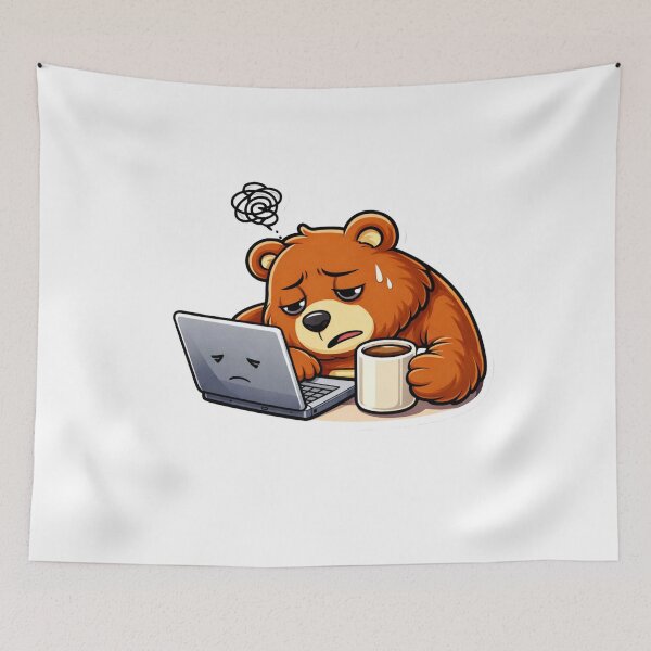 Item preview, Tired Work Bear Sticker | Exhausted Office Bear Cartoon Illustration designed and sold by RelateAndTee.