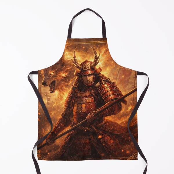 Item preview, Samurai Yukimura with Fire Wolf Spirit – Epic Japanese Warrior Art (Mori no Akari Series) designed and sold by Mori-no-Akari.