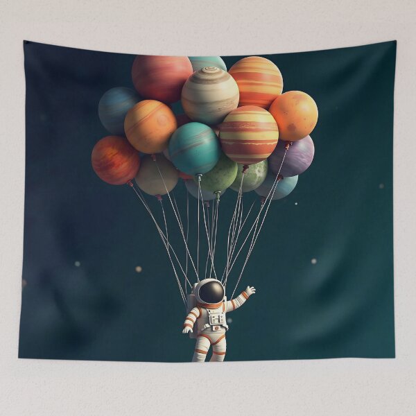 Item preview, Astronaut Planet Balloons Poster, Space Adventure Wall Art Print, Cosmic Kids Nursery Decor Canvas, Etsy Top Seller designed and sold by AbstractAuraArt.