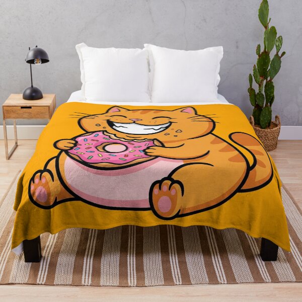 Item preview, Happy Fat Orange Tabby Cat Eating Pink Donut designed and sold by Vertex Vision Studio.