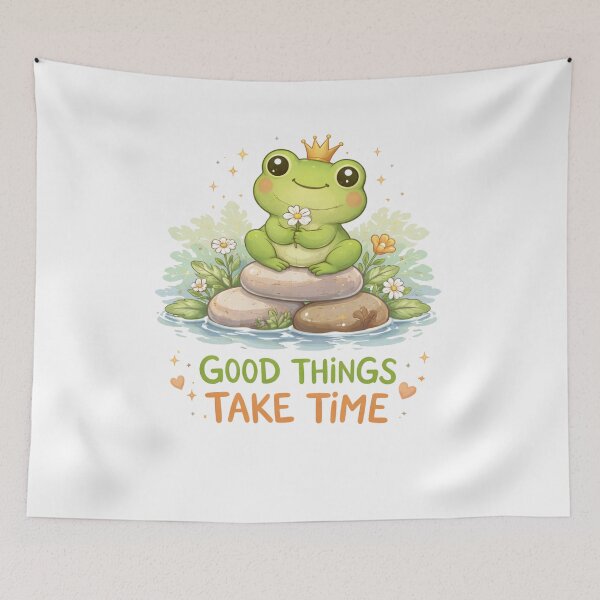Item preview, Good Things Take Time – Cute Frog Motivation Art designed and sold by RelateAndTee.