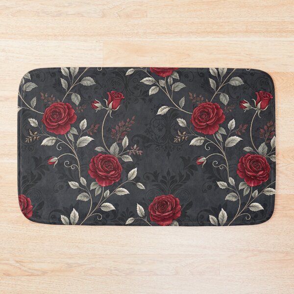 Item preview, Gothic red roses on grey damask background  designed and sold by FatBirdie.