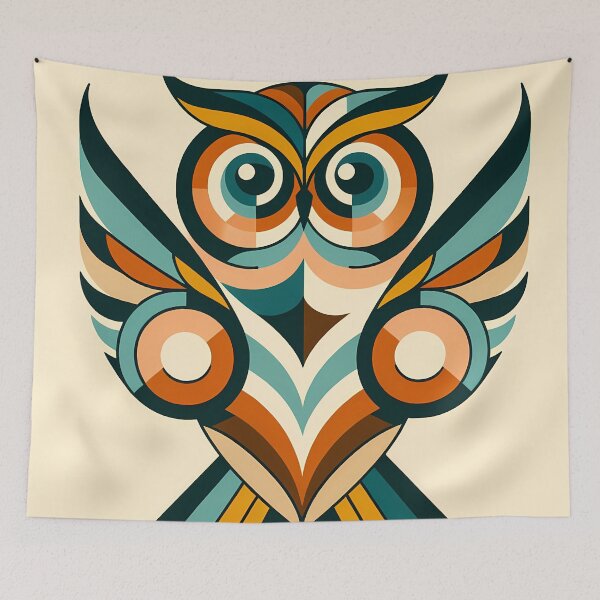 Item preview, Retro Geometric Owl Illustration in Teal and Orange designed and sold by InkSmithery.