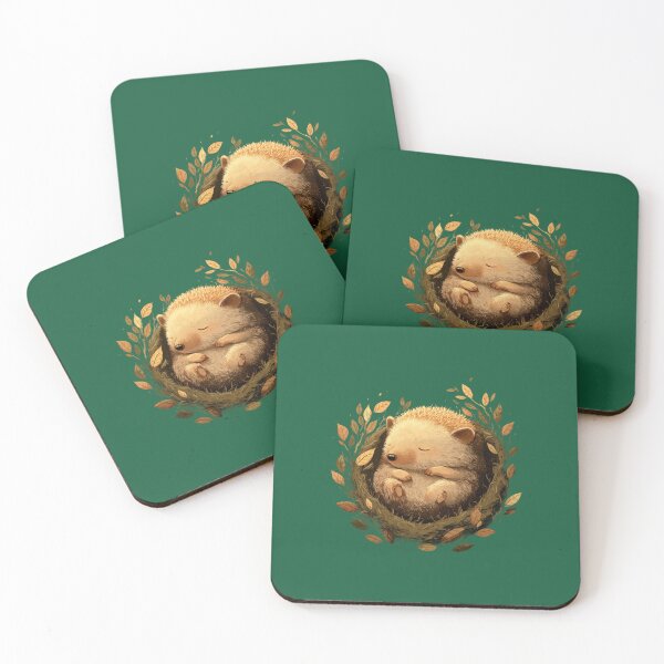 Item preview, Sleeping hedgehog in a nest of leaves – Sweet, peaceful animal motif designed and sold by Meiersbeste.