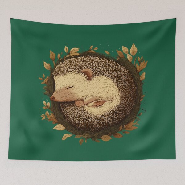 Item preview, Sleeping hedgehog in a wreath of leaves – Cute woodland animal motif designed and sold by Meiersbeste.