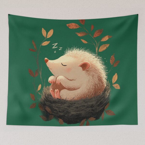 Item preview, Sleeping hedgehog in its nest – Cute autumn woodland animal motif designed and sold by Meiersbeste.