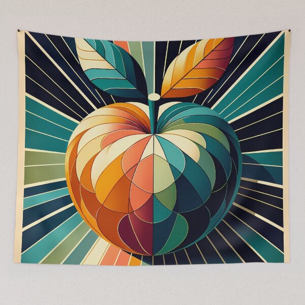 Item preview, Retro Geometric Apple Sunburst in Teal and Orange designed and sold by InkSmithery.