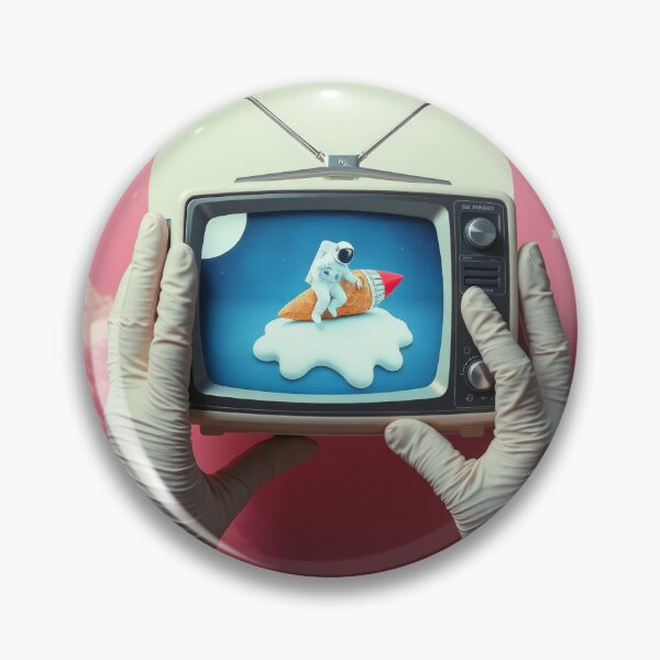 Artikelvorschau, Mondlandungs-TV-Träume – Surrealistische Collage eines tragbaren Retro-Fernsehers entworfen und verkauft von Cine8.