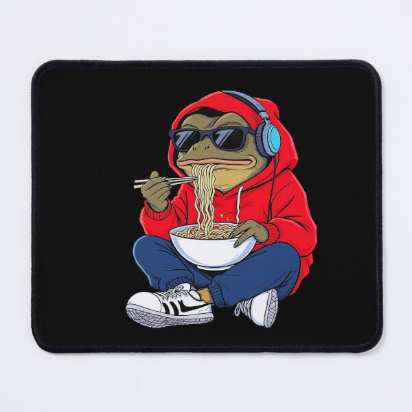 Item preview, Red Frog Midnight Snack Illustration – Chill Late Night Frog Eating Noodles | Cool Street Cartoon Art designed and sold by ColorSplash123.