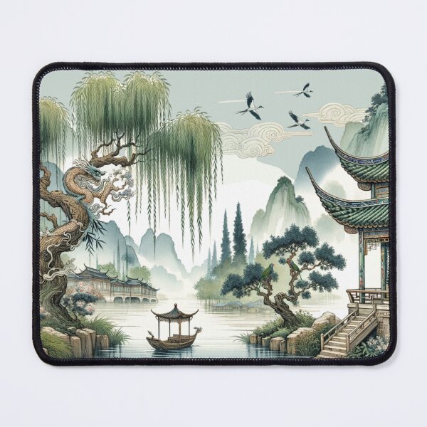 Item preview, Vintage Japanese Art Mountain River Landscape Graphic Ink designed and sold by YousT-HOME.