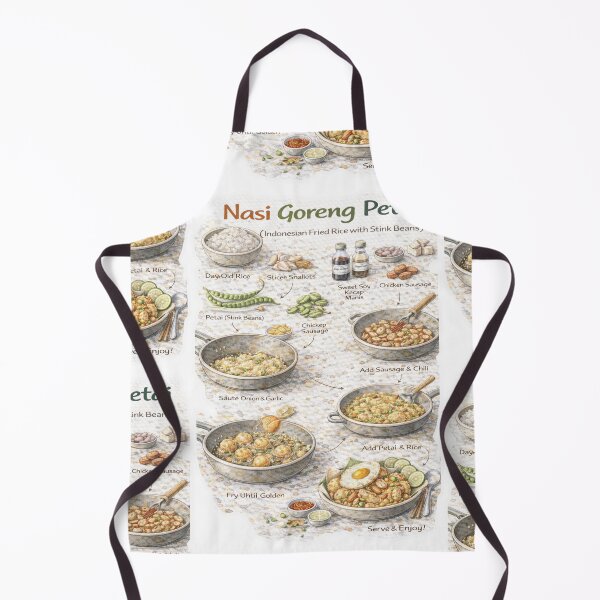 Item preview, Nasir Goreng Petai (Petai Fried Rice) Recipe Shirt – Hand-Drawn Indonesian Diagram Tee, Minimalist Food Illustration designed and sold by fishnsteve.