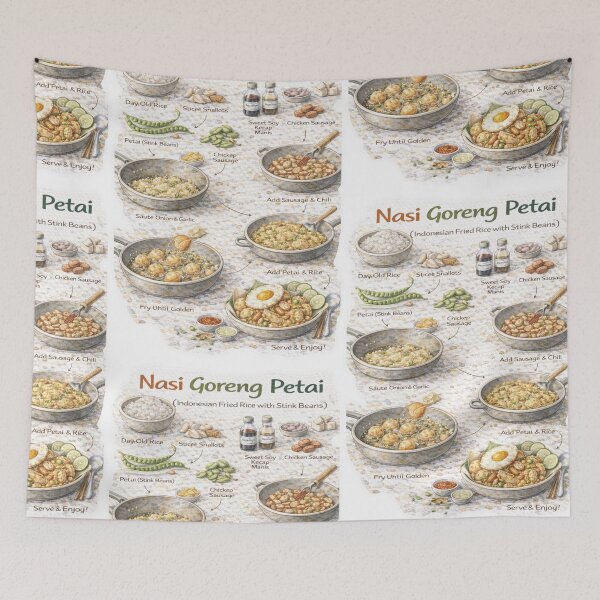 Item preview, Nasir Goreng Petai (Petai Fried Rice) Recipe Shirt – Hand-Drawn Indonesian Diagram Tee, Minimalist Food Illustration designed and sold by fishnsteve.