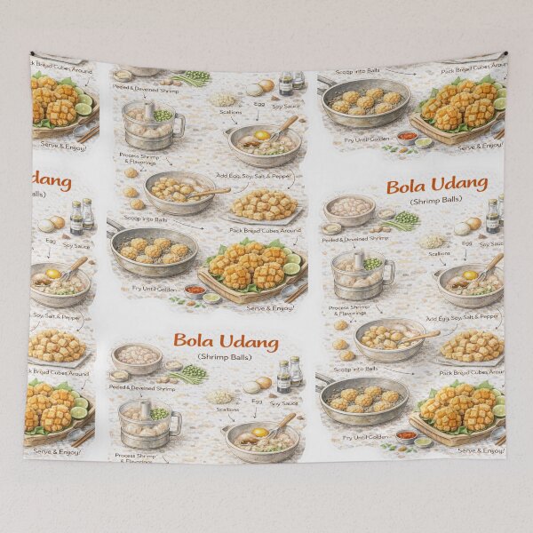 Item preview, Bola Udang (Bakso Udang) Illustrated Recipe | Indonesian Fried Shrimp Ball Guide designed and sold by fishnsteve.