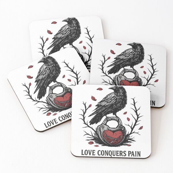 Item preview, Love Conquers Pain Gothic Raven Heart Illustration designed and sold by Narutomarket.