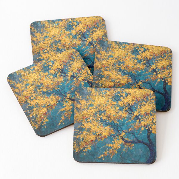 Item preview, Abstract Golden Sakura Tree, Luxurious Blue Background designed and sold by daila70.