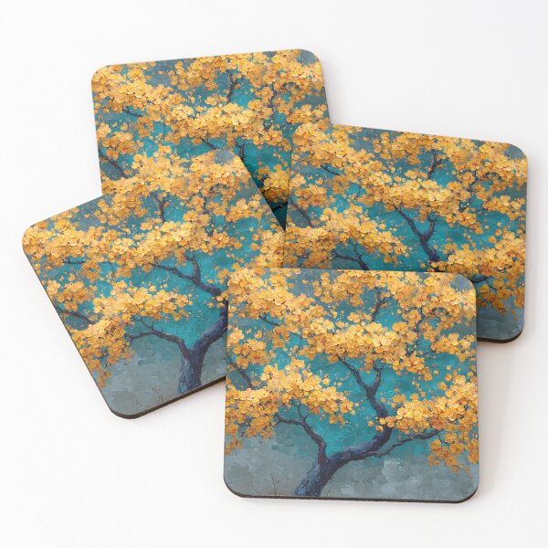 Item preview, Golden Sakura Tree with Deep Blue Trunk, Abstract Luxury Art designed and sold by daila70.
