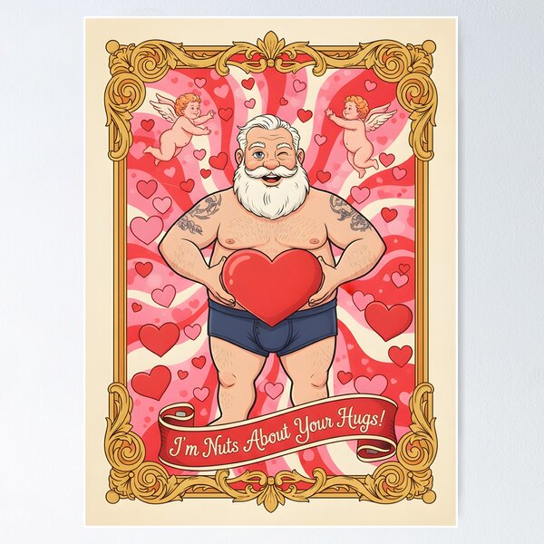 Item preview, Nuts About Your Hugs! ? A Whimsical Valentine with Cherubs, Hearts, and a Bearded Gentleman ? designed and sold by Black Rainbow Studios.
