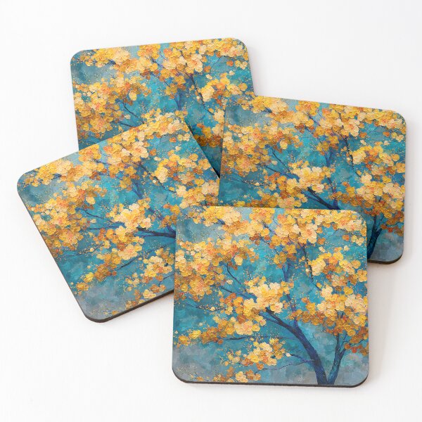 Item preview, Abstract Sakura Tree with Golden Blossoms, Deep Blue Trunk designed and sold by daila70.