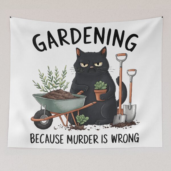 Item preview, Gardening Because Murder is Wrong Snarky Cool Gardener cat designed and sold by CameronTheBro.