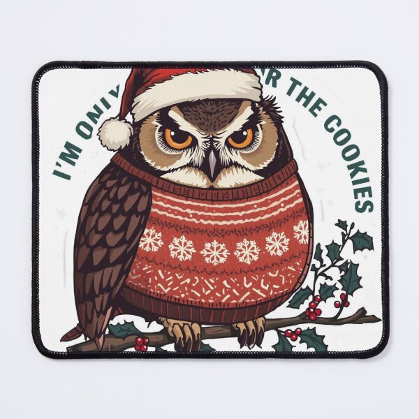 Item preview, Grumpy Christmas Owl - I'm Only Here For The Cookies - Funny Holiday Animal designed and sold by The Grumpy Pet Club.