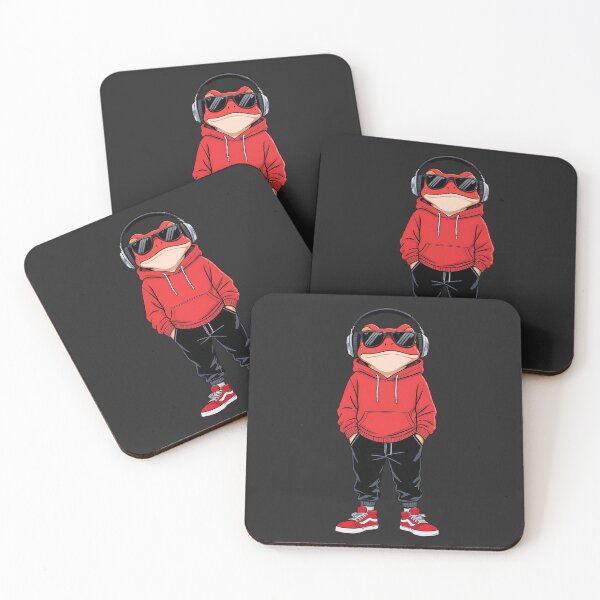 Item preview, Red Frog Listening to Music Illustration – Classic Chill Street Frog in Hoodie & Headphones | Japanese Flat Cartoon Art designed and sold by ColorSplash123.