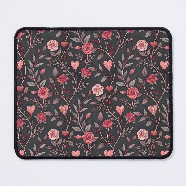 Item preview, Gothic Valentine pink roses and hearts pattern designed and sold by FatBirdie.