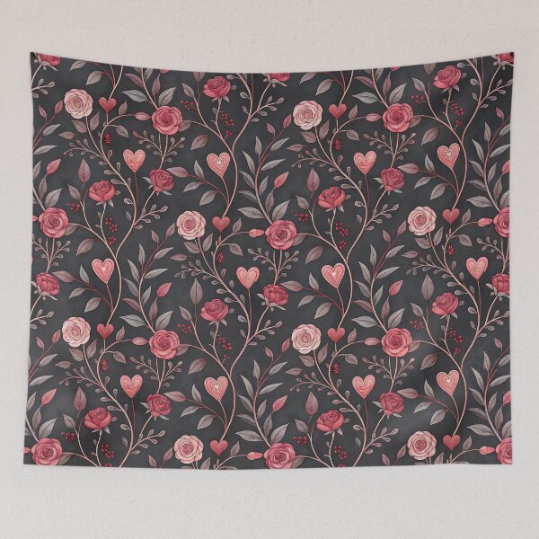 Item preview, Gothic Valentine pink roses and hearts pattern designed and sold by FatBirdie.