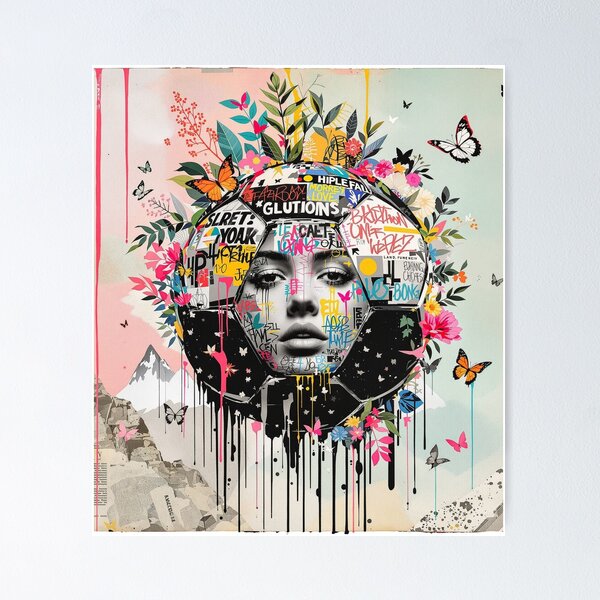 Item preview, Graffiti Soccer Ball Street Art Collage – Urban Neon Football Design designed and sold by HappySproutArt.