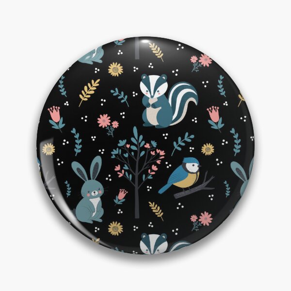 Item preview, Cute Woodland Creatures Seamless Pattern – Rabbit, Bluetit & Badger with Foliage in Black designed and sold by WildLakePatterns.