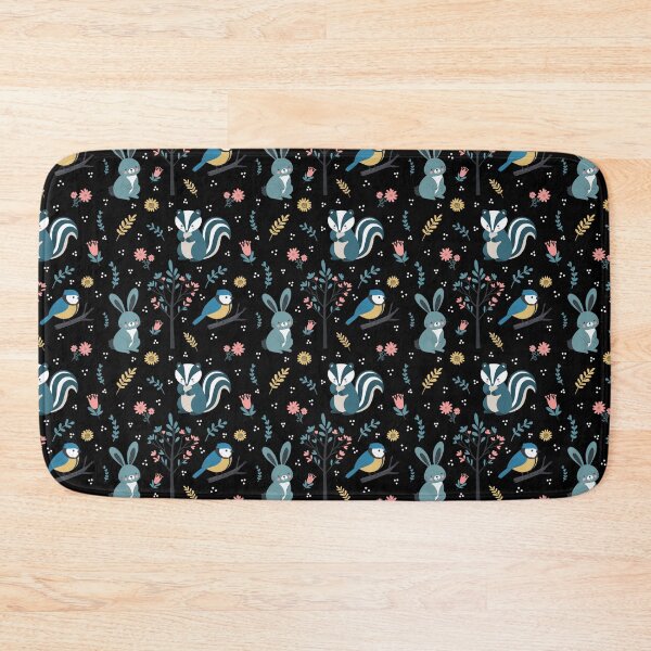 Item preview, Cute Woodland Creatures Seamless Pattern – Rabbit, Bluetit & Badger with Foliage in Black designed and sold by WildLakePatterns.