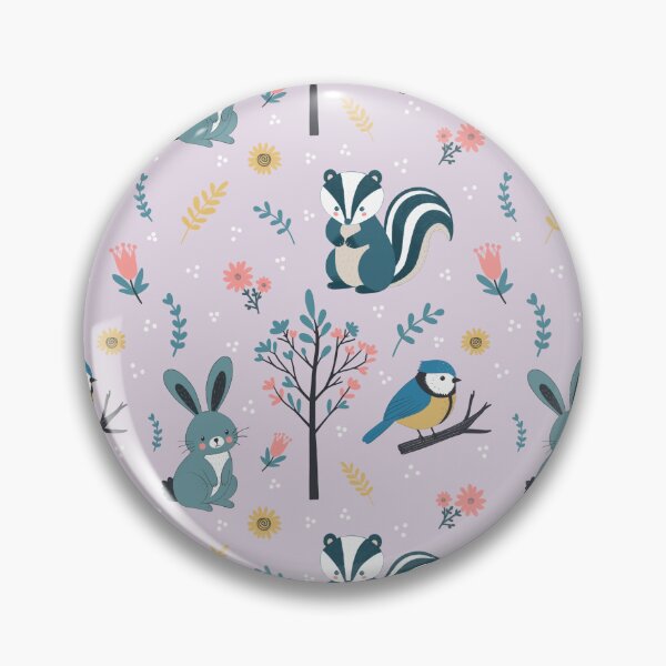 Item preview, Cute Woodland Creatures Seamless Pattern – Rabbit, Bluetit & Badger with Foliage in Pink designed and sold by WildLakePatterns.