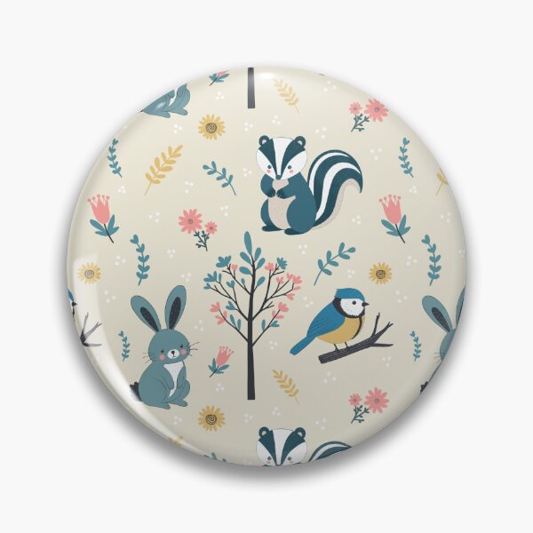 Item preview, Cute Woodland Creatures Seamless Pattern – Rabbit, Bluetit & Badger with Foliage in Yellow designed and sold by WildLakePatterns.