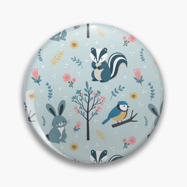 Item preview, Cute Woodland Creatures Seamless Pattern – Rabbit, Bluetit & Badger with Foliage in Blue designed and sold by WildLakePatterns.