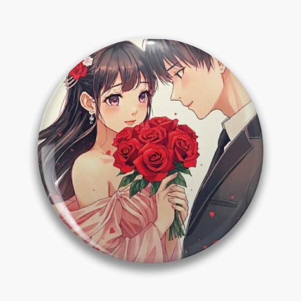 Item preview, Cute Couple Anime Style with Red Roses designed and sold by boba girlie.