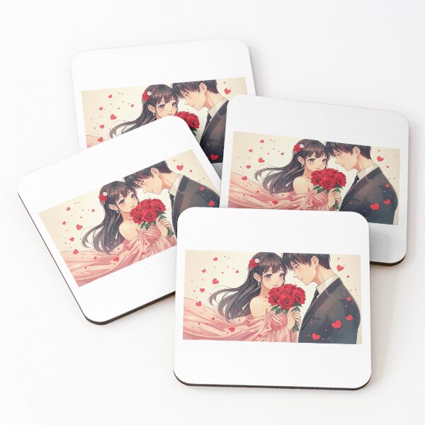 Item preview, Cute Couple Anime Style with Red Roses designed and sold by boba girlie.