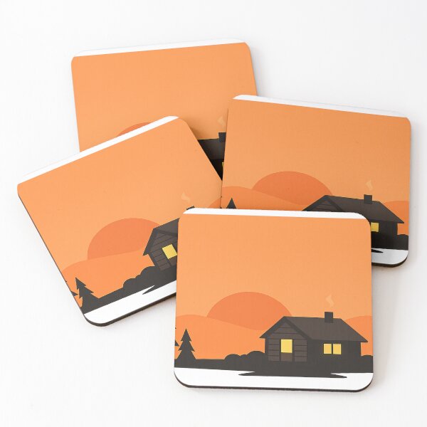 Item preview, Warm Sunset Forest Cabin – Minimalist Nordic Cabin Illustration designed and sold by Fernova.